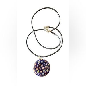 🌼 Blue Floral Pendant Cord Necklace – Artsy & Unique